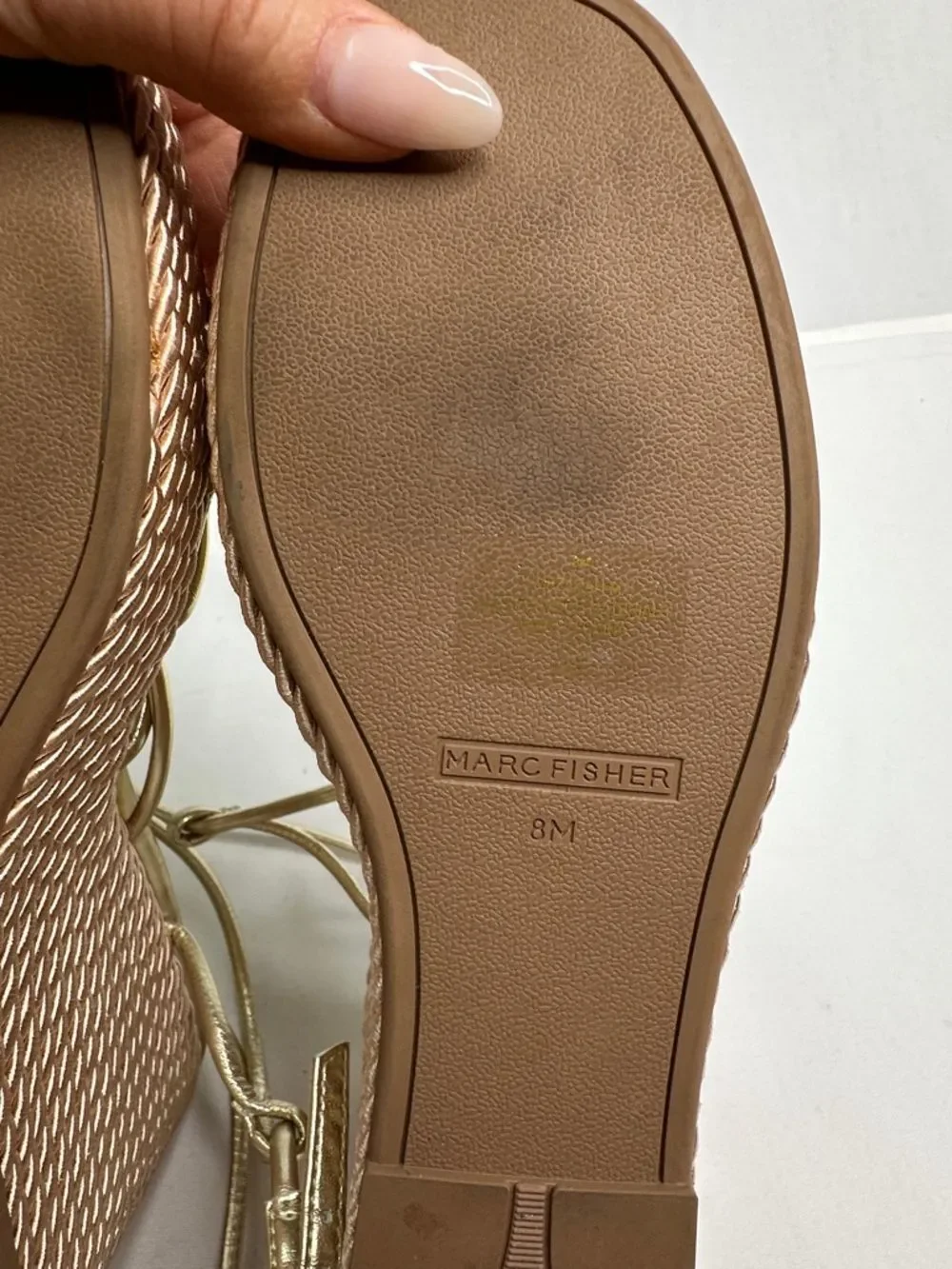 Marc Fisher Gold Metallic Strappy Wedge Sandals with Knot Detail